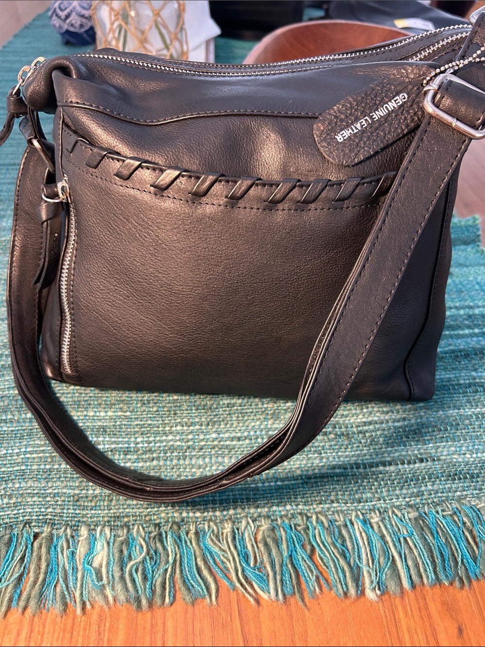 Great American Leather Works Black Women’s Shoulder Bag with Braided Detail